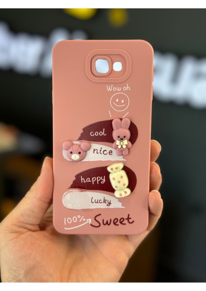 Samsung Galaxy J7 Prime Uyumlu Kılıf Tasarımlı Desenli Kamera Korumalı Tavşan Pembe Yumuşak Silikon Kapak