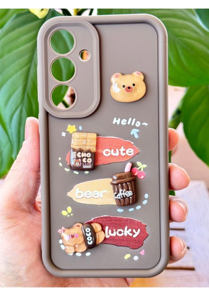 Samsung Galaxy S21 Fe Kılıf Tasarımlı Desenli Kamera Korumalı Ayıcık Kahve Renkli Yumuşak Silikon Kapak