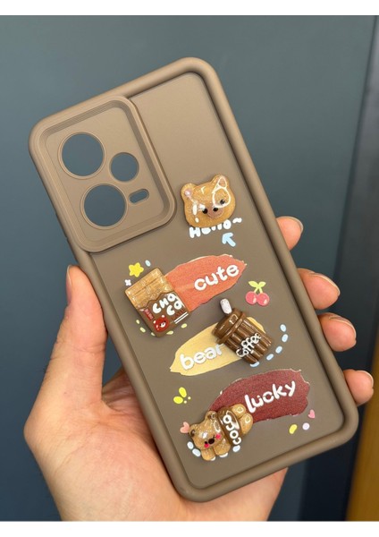 Xiaomi Redmi Note 12 Pro 5g Kılıf Tasarımlı Desenli Kamera Korumalı Ayıcık Kahve Renkli Yumuşak Silikon Kap modelleri