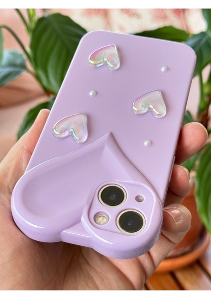 Apple iPhone 13 Kılıf Kalpli Inci Desenli Kalp Kamera Tasarımlı Lila Kamera Korumalı Silikon Kapak fırsatları