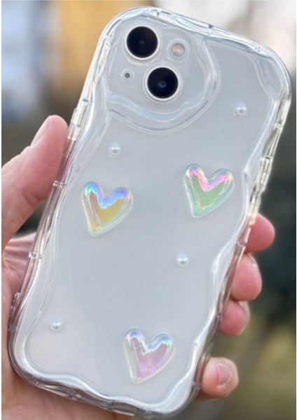 Apple iPhone 14 Plus Kılıf 3D Kalpli Inci Tasarımlı Desenli Kamera Korumalı Şeffaf Silikon Kapak fırsatları