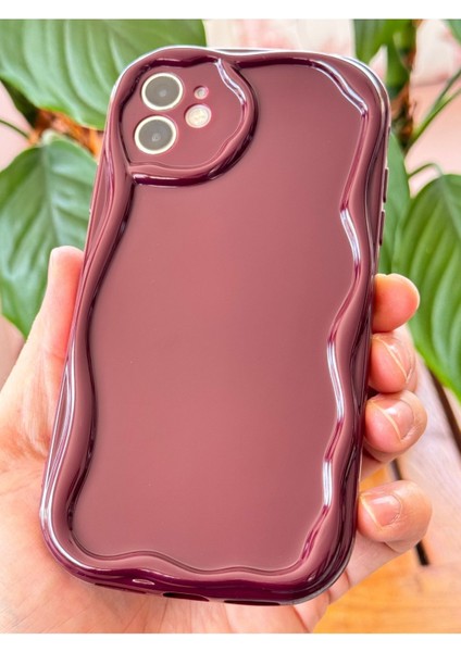 Apple iPhone 11 Uyumlu Kılıf Kamera Korumalı Dalga Kenarlı Darbe Emici Bordo Silikon Kapak
