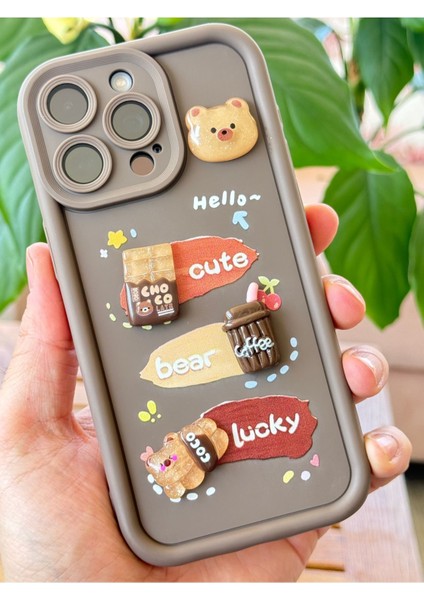 Apple iPhone 12 Pro Max Kılıf Tasarımlı Desenli Kamera Korumalı Ayıcık Kahve Yumuşak Silikon Kapak modelleri