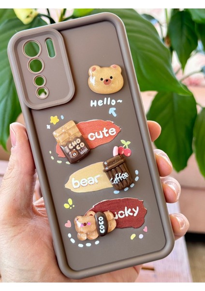 Oppo A91 - Reno 3 Kılıf Tasarımlı Desenli Kamera Korumalı Ayıcık Kahve Renkli Yumuşak Silikon Kap modelleri