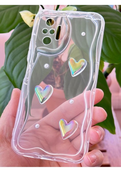 Xiaomi Redmi Note 10 Pro Kılıf 3D Kalpli Inci Tasarımlı Desenli Kamera Korumalı Şeffaf Silikon Kapak