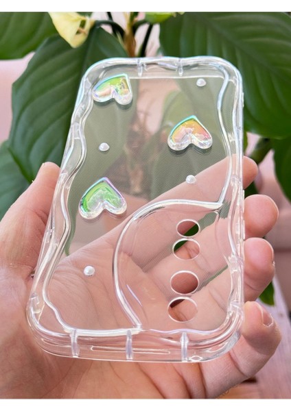 Honor 90 Kılıf 3D Kalpli Inci Tasarımlı Desenli Kamera Korumalı Şeffaf Silikon Kapak