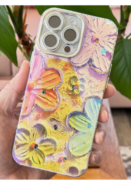 Apple iPhone 16 Pro Kılıf Renk Değiştiren Taşlı Kamera Lens Korumalı Pembe Çiçek Desenli Darbe Emici Kapak fiyatları