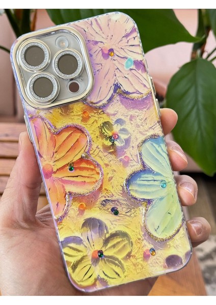 Apple iPhone 16 Pro Kılıf Renk Değiştiren Taşlı Kamera Lens Korumalı Pembe Çiçek Desenli Darbe Emici Kapak fırsatları