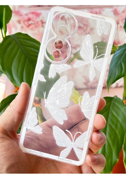 Honor 90 Uyumlu Kılıf Tasarımlı Desenli Kamera Korumalı Şeffaf Kelebek Esnek Yumuşak Silikon Kapak
