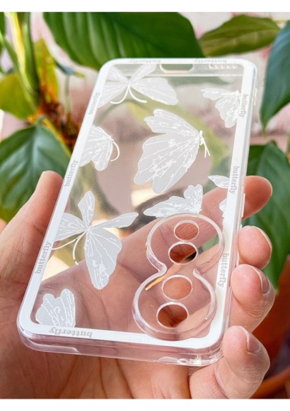 Honor 90 Uyumlu Kılıf Tasarımlı Desenli Kamera Korumalı Şeffaf Kelebek Esnek Yumuşak Silikon Kapak