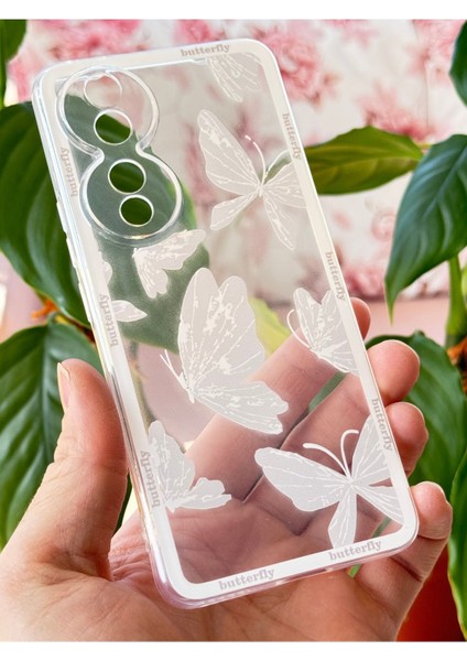 Honor 90 Uyumlu Kılıf Tasarımlı Desenli Kamera Korumalı Şeffaf Kelebek Esnek Yumuşak Silikon Kapak