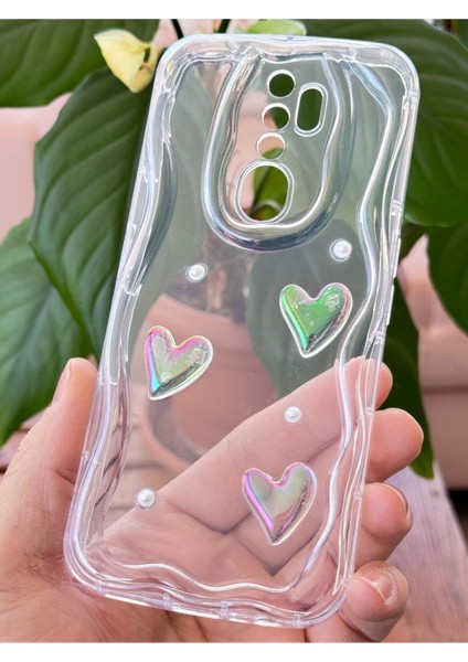 Oppo A5/a9 2020 Kılıf 3D Kalpli Inci Tasarımlı Desenli Kamera Korumalı Şeffaf Silikon Kapak
