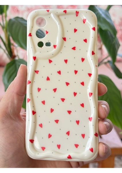 Oppo A55 4g Kılıf Kamera Korumalı Dalga Kenarlı Kırmızı Kalp Desenli Silikon Kapak fiyatları