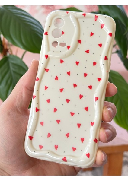 Oppo A55 4g Kılıf Kamera Korumalı Dalga Kenarlı Kırmızı Kalp Desenli Silikon Kapak fırsatları
