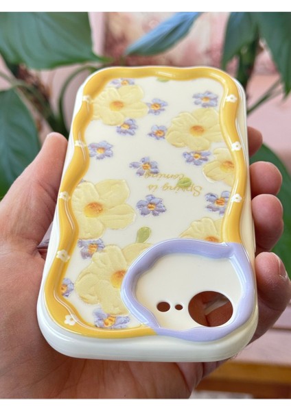 Apple iPhone 16E Kılıf Tasarımlı Desenli Kamera Korumalı Papatya Çiçek Renkli Silikon Kapak