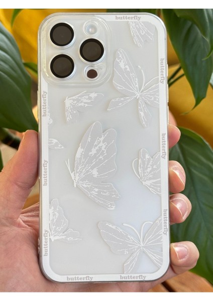 Apple iPhone 15 Pro Max Kılıf Tasarımlı Desenli Kamera Korumalı Şeffaf Kelebek Esnek Yumuşak Silikon Kapak