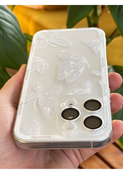 Apple iPhone 15 Pro Max Kılıf Tasarımlı Desenli Kamera Korumalı Şeffaf Kelebek Esnek Yumuşak Silikon Kapak