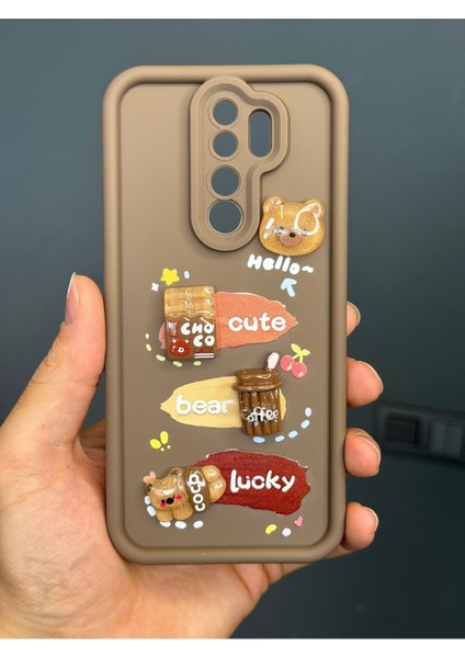 Oppo A5/a9 2020 Kılıf Tasarımlı Desenli Kamera Korumalı Ayıcık Kahve Renkli Yumuşak Silikon Kapak