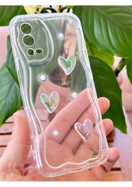 Oppo A55 4g Kılıf 3D Kalpli Inci Tasarımlı Desenli Kamera Korumalı Şeffaf Silikon Kapak fiyatları