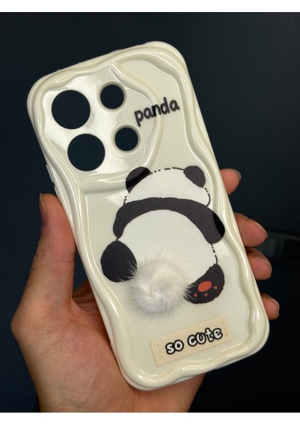 Xiaomi Redmi Note 13 4g Uyumlu Kılıf Tasarımlı Desenli Kamera Korumalı Panda Beyaz Püsküllü Silikon Kapak