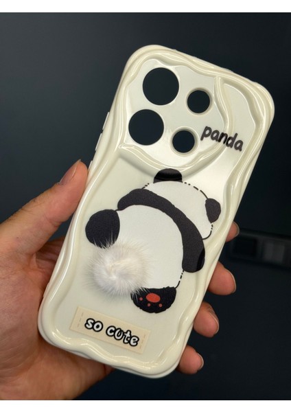 Xiaomi Redmi Note 13 4g Uyumlu Kılıf Tasarımlı Desenli Kamera Korumalı Panda Beyaz Püsküllü Silikon Kapak