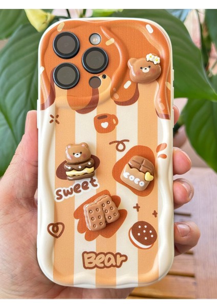Apple iPhone 14 Pro Kılıf Tasarımlı Desenli Kamera Korumalı Ayıcık Bisküvi Renkli Cofffe Silikon Kapak modelleri