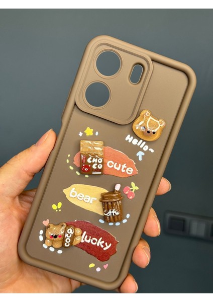 Vivo Y16 Kılıf Tasarımlı Desenli Kamera Korumalı Ayıcık Kahve Renkli Yumuşak Silikon Kapak modelleri