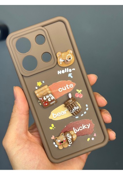 Xiaomi Redmi Note 13 4g Kılıf Tasarımlı Desenli Kamera Korumalı Ayıcık Kahve Renkli Yumuşak Silikon Kapak