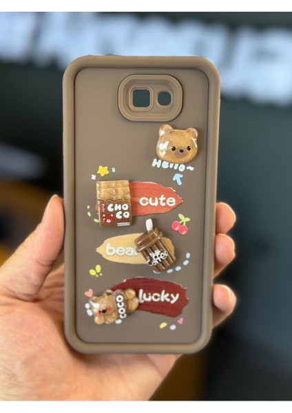 Samsung Galaxy J7 Prime Kılıf Tasarımlı Desenli Kamera Korumalı Ayıcık Kahve Renkli Yumuşak Silikon Kapak