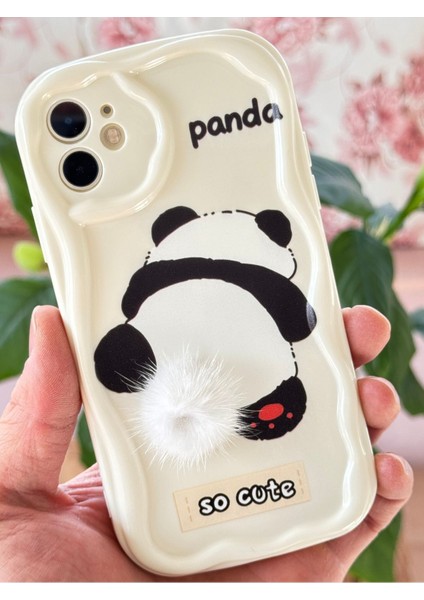 Apple iPhone 12 Uyumlu Kılıf Tasarımlı Desenli Kamera Korumalı Panda Beyaz Püsküllü Silikon Kapak fiyatları