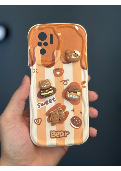 Xiaomi Redmi Note 10/10S Kılıf Tasarımlı Desenli Kamera Korumalı Ayıcık Bisküvi Renkli Cofffe Silikon Kapak