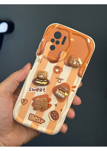 Xiaomi Redmi Note 10/10S Kılıf Tasarımlı Desenli Kamera Korumalı Ayıcık Bisküvi Renkli Cofffe Silikon Kapak modelleri