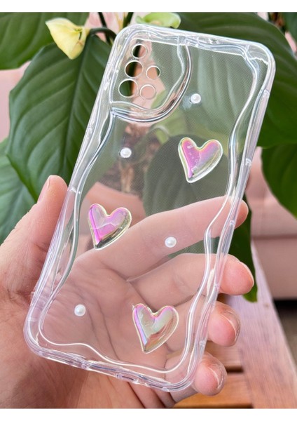 Samsung Galaxy A51 Kılıf 3D Kalpli Inci Tasarımlı Desenli Kamera Korumalı Şeffaf Silikon Kapak