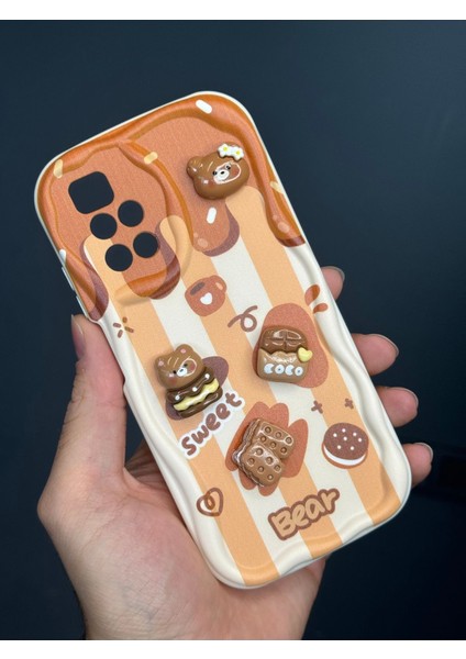 Xiaomi Redmi 10 2022 Kılıf Tasarımlı Desenli Kamera Korumalı Ayıcık Bisküvi Renkli Cofffe Silikon Kapak modelleri