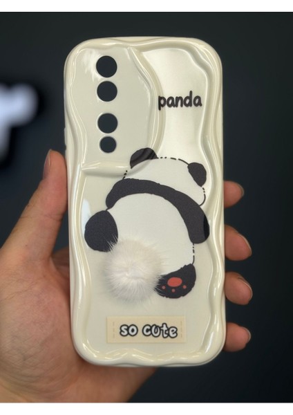 Honor 90 Uyumlu Kılıf Tasarımlı Desenli Kamera Korumalı Panda Beyaz Püsküllü Silikon Kapak