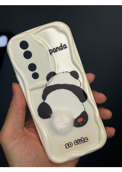 Honor 90 Uyumlu Kılıf Tasarımlı Desenli Kamera Korumalı Panda Beyaz Püsküllü Silikon Kapak