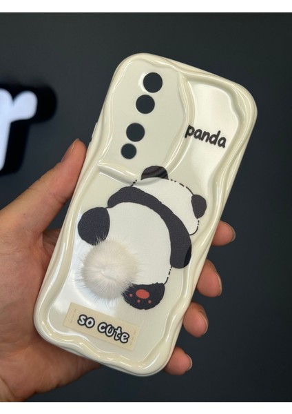 Honor 90 Uyumlu Kılıf Tasarımlı Desenli Kamera Korumalı Panda Beyaz Püsküllü Silikon Kapak