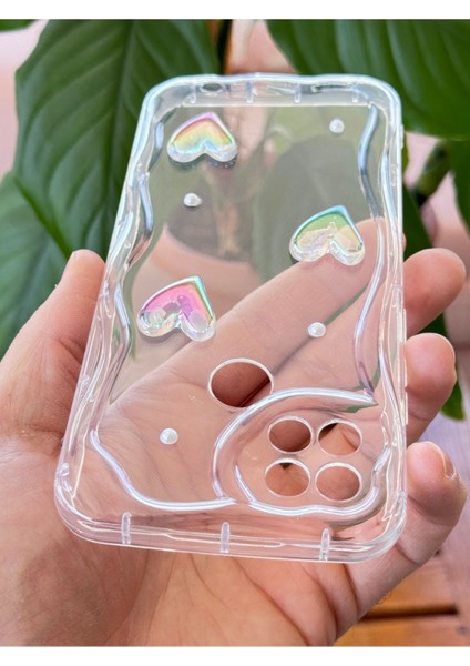 Oppo A15/A15S Kılıf 3D Kalpli Inci Tasarımlı Desenli Kamera Korumalı Şeffaf Silikon Kapak modelleri