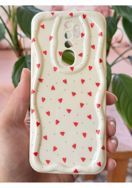 Oppo A5 - A9 2020 Kılıf Kamera Korumalı Dalga Kenarlı Kırmızı Kalp Desenli Silikon Kapak fiyatları