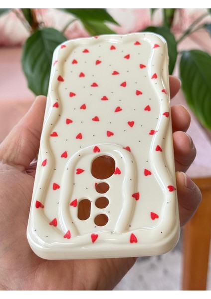 Oppo A5 - A9 2020 Kılıf Kamera Korumalı Dalga Kenarlı Kırmızı Kalp Desenli Silikon Kapak indirimleri