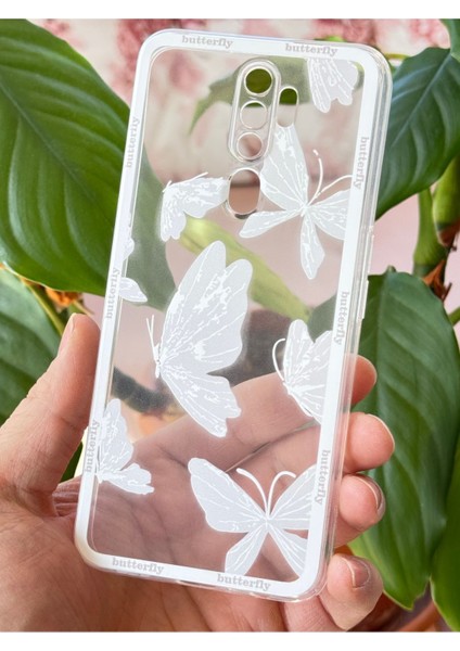 Oppo A5 - A9 2020 Kılıf Şeffaf Kelebek Tasarımlı Desenli Kamera Korumalı Yumuşak Silikon Kapak