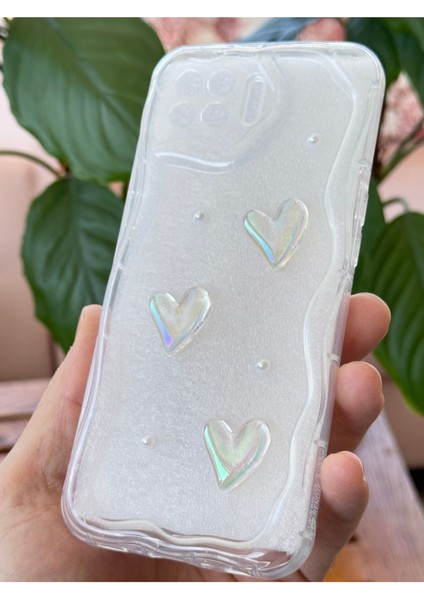 Oppo Reno 4 Lite Kılıf 3D Kalpli Inci Tasarımlı Desenli Kamera Korumalı Şeffaf Silikon Kapak