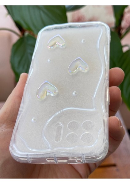 Oppo Reno 4 Lite Kılıf 3D Kalpli Inci Tasarımlı Desenli Kamera Korumalı Şeffaf Silikon Kapak