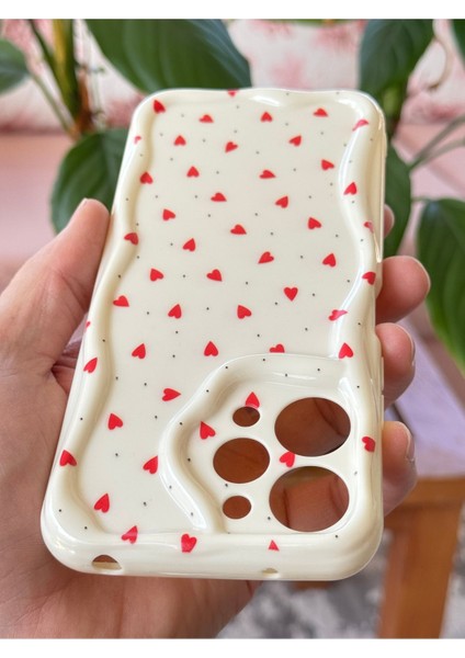 Xiaomi Redmi 12 4g Kılıf Kamera Korumalı Dalga Kenarlı Kırmızı Kalp Desenli Silikon Kapak indirimleri