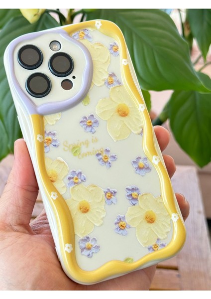 Apple iPhone 12 Pro Max Kılıf Tasarımlı Desenli Kamera Korumalı Papatya Çiçek Renkli Silikon Kapak