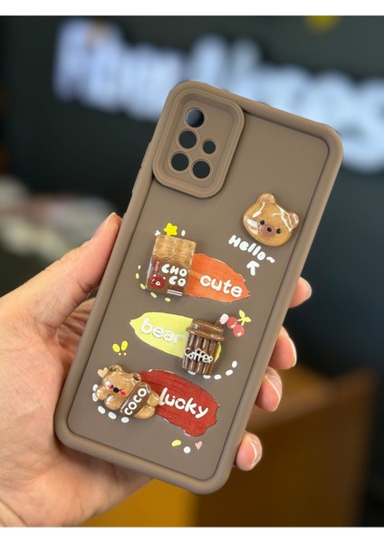 Samsung Galaxy A51 Uyumlu Kılıf Tasarımlı Desenli Kamera Korumalı Ayıcık Kahve Renkli Yumuşak Silikon Kapak