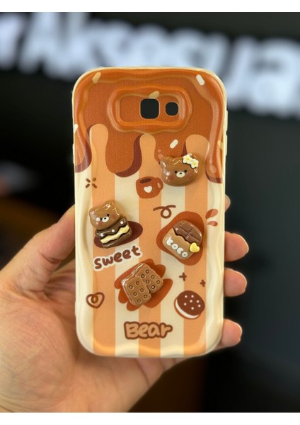 Samsung Galaxy J7 Prime Kılıf Tasarımlı Desenli Kamera Korumalı Ayıcık Bisküvi Renkli Cofffe Silikon Kapak