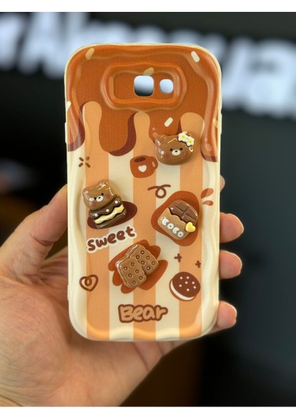Samsung Galaxy J7 Prime Kılıf Tasarımlı Desenli Kamera Korumalı Ayıcık Bisküvi Renkli Cofffe Silikon Kapak