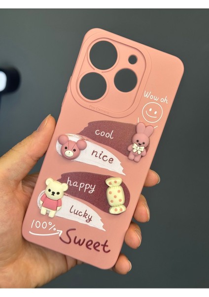 Tecno Spark 10 Pro Uyumlu Kılıf Kamera Korumalı Tavşan Figürlü Pembe Yumuşak Silikon Kapak