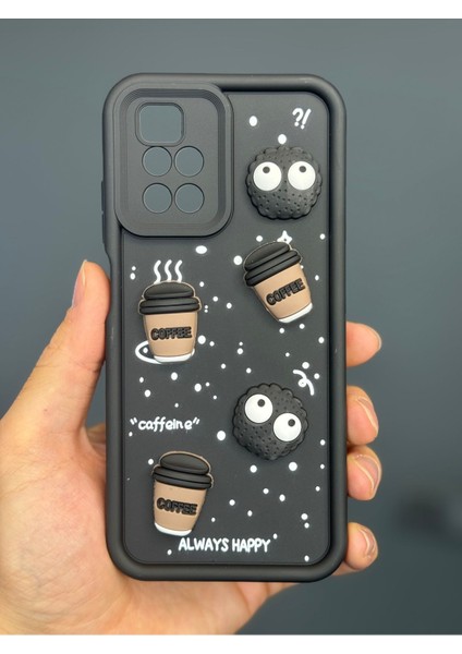 Xiaomi Redmi 10 2022 Kılıf Tasarımlı Desenli Kamera Korumalı Coffee Kurabiye Siyah Yumuşak Silikon Kapak